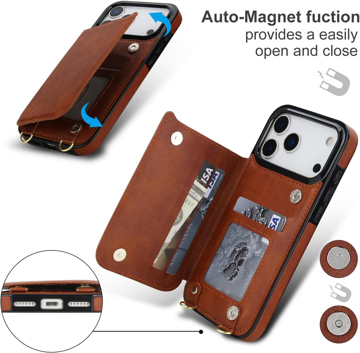 Wallet PU Leather Phone Case for iPhone 17 Pro RFID Blocking 