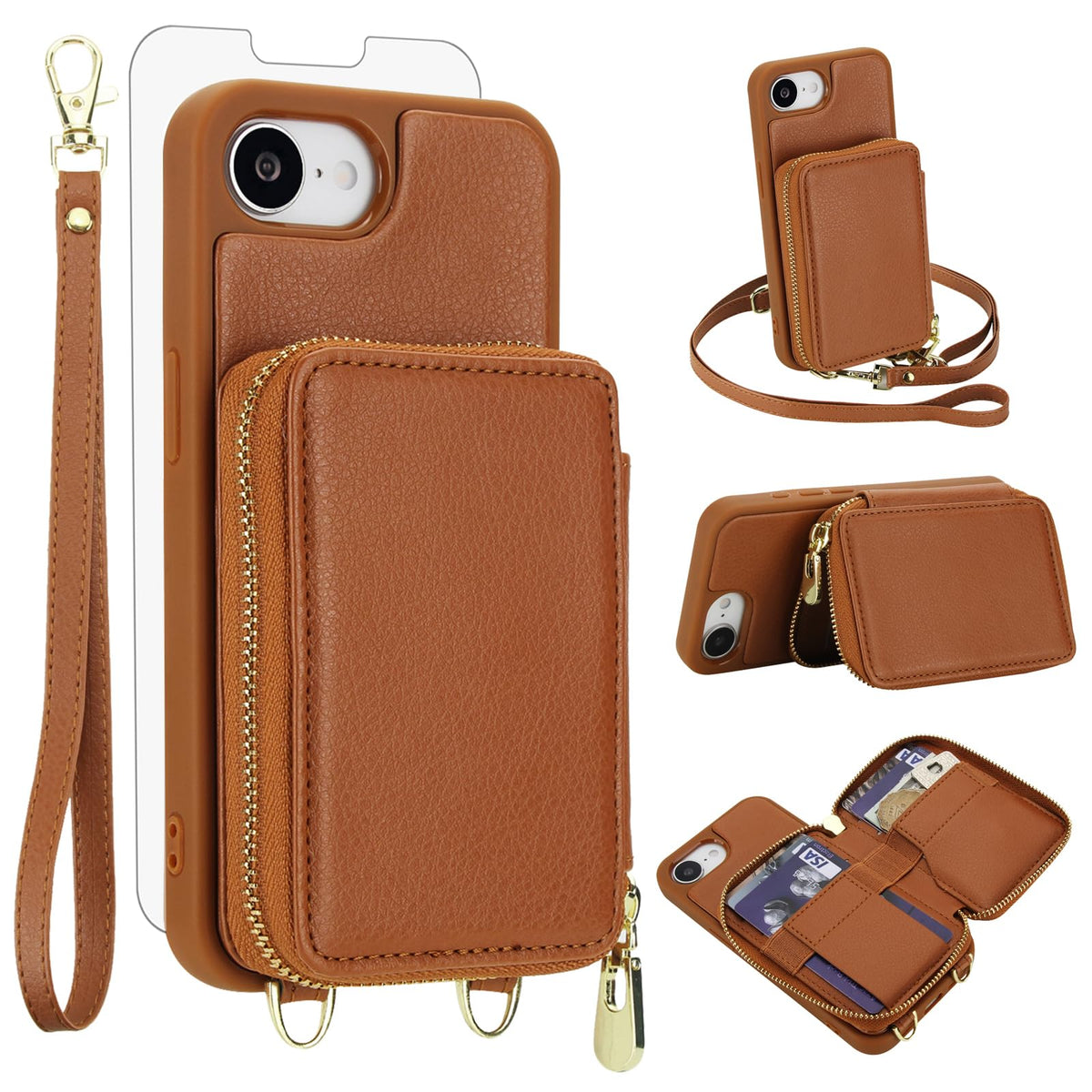 PU+TPU Leather Wallet Case With Screen Protector for iPhone 17 Pro Max