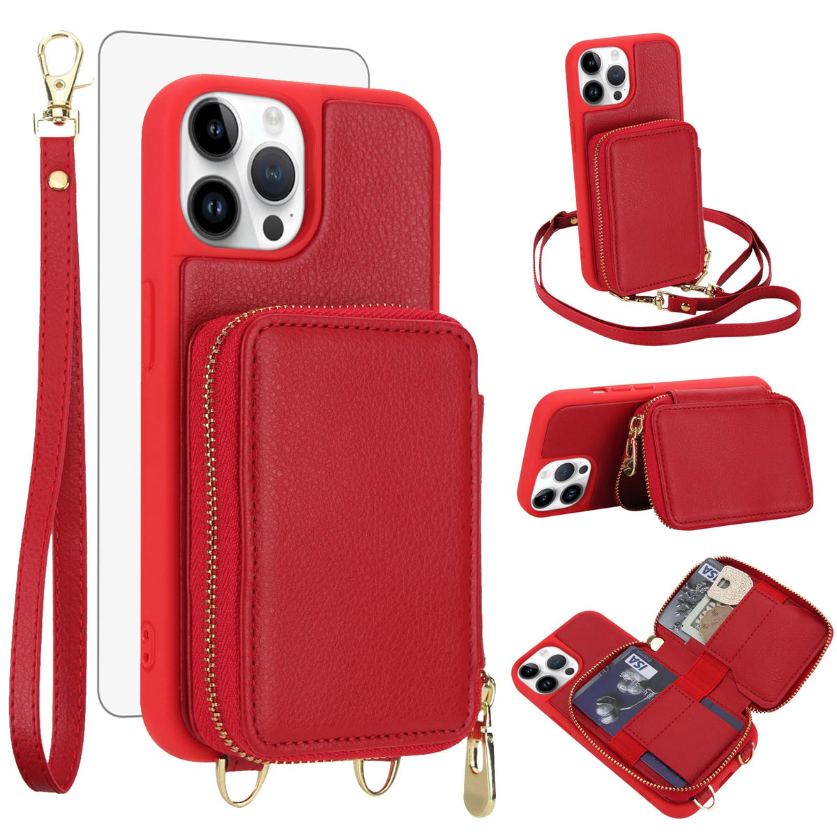 PU+TPU Leather Wallet Case With Screen Protector for iPhone 17 Pro Max