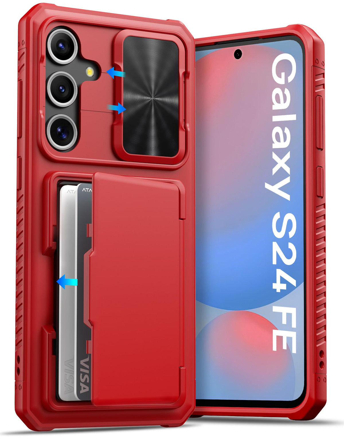 Military-grade shockproof phone case for Samsung Galaxy S24, with built-in card holder.