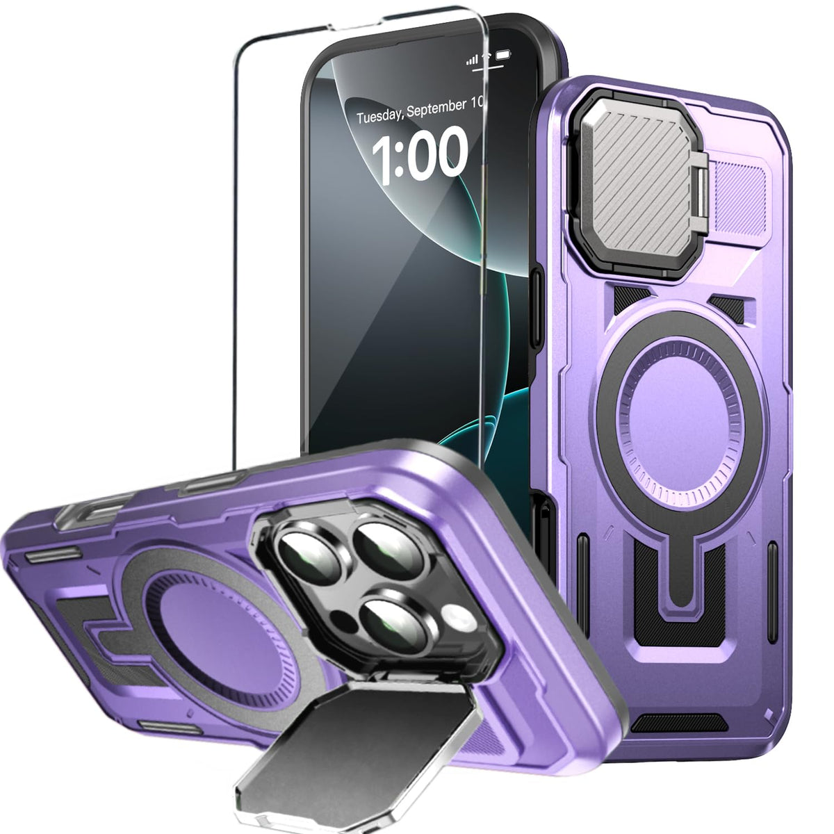 Military Grade Magnetic iPhone 16 Pro Phone Case with  Stand screen p