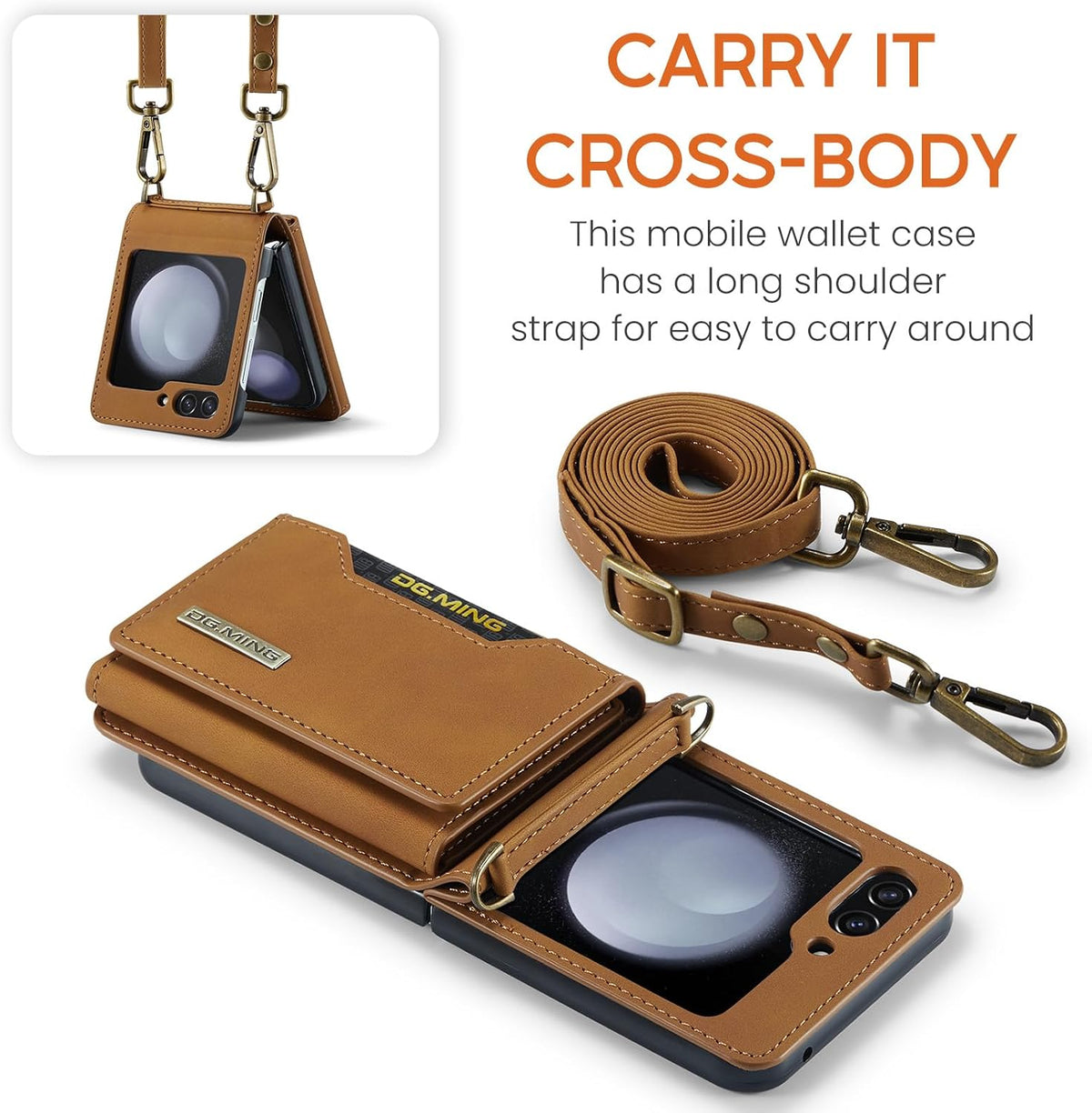 Fashion multifunctional crossbody leather wallet case anti-slip protective shell for Samsung Galaxy Z Flip 6