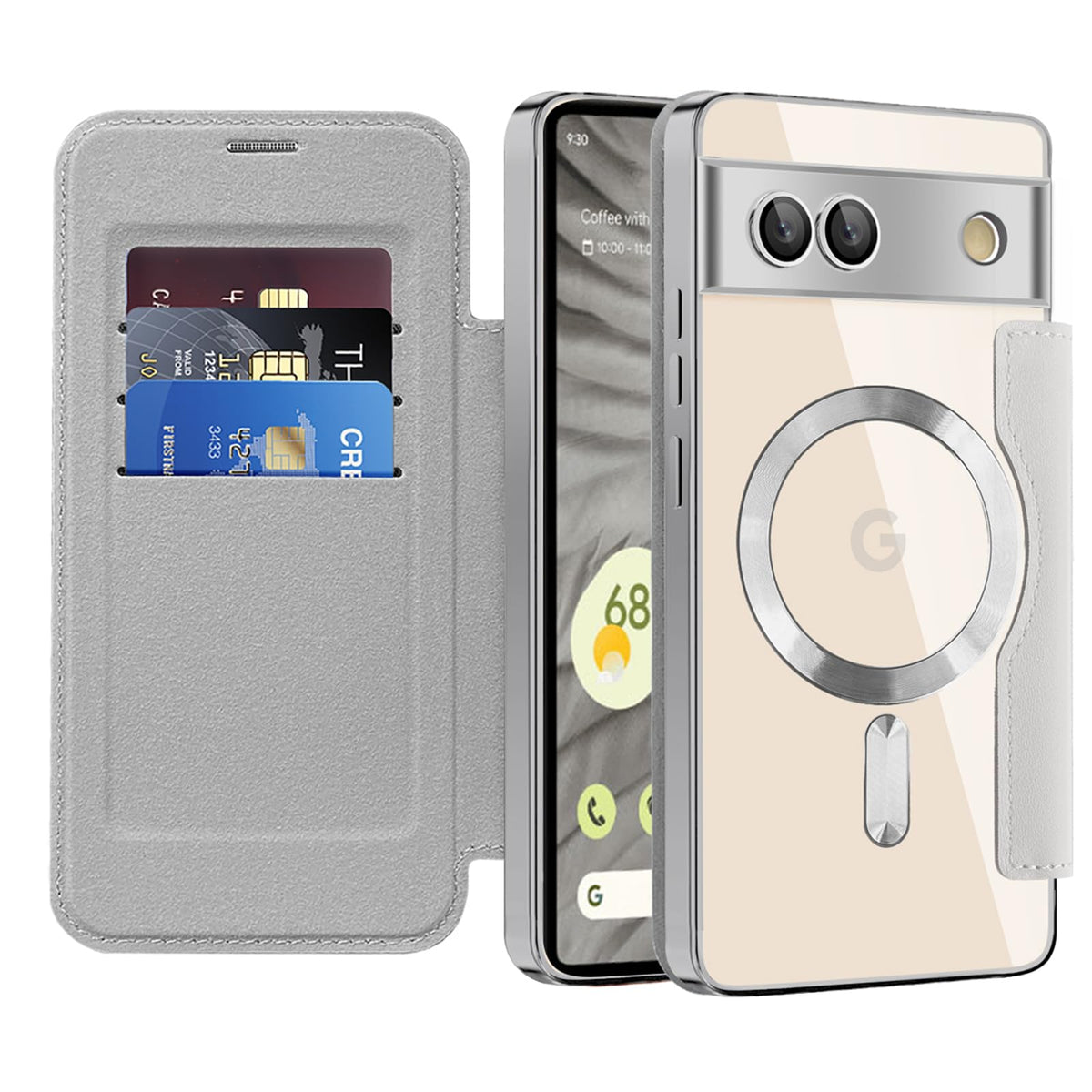 Flip wallet-style PU leather phone case for Google Pixel 10, MagSafe compatible.