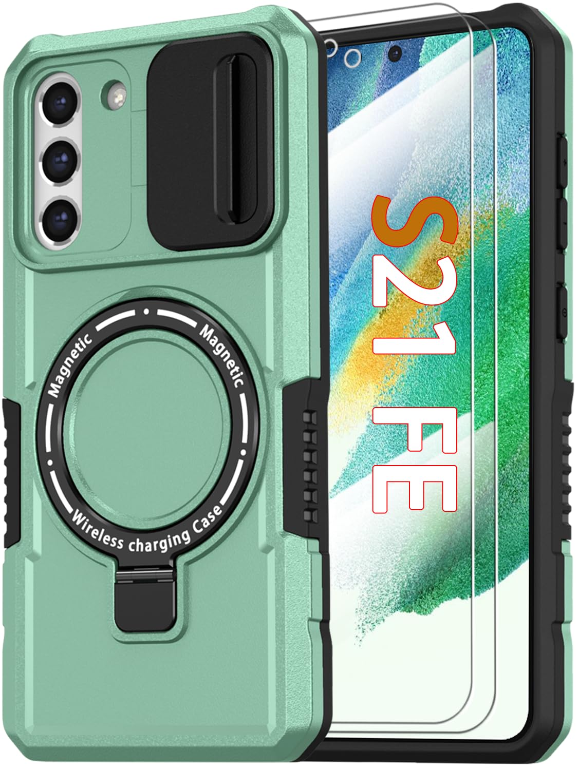 PC+TPU shockproof phone case for Samsung Galaxy S21 FE, includes 2 sc