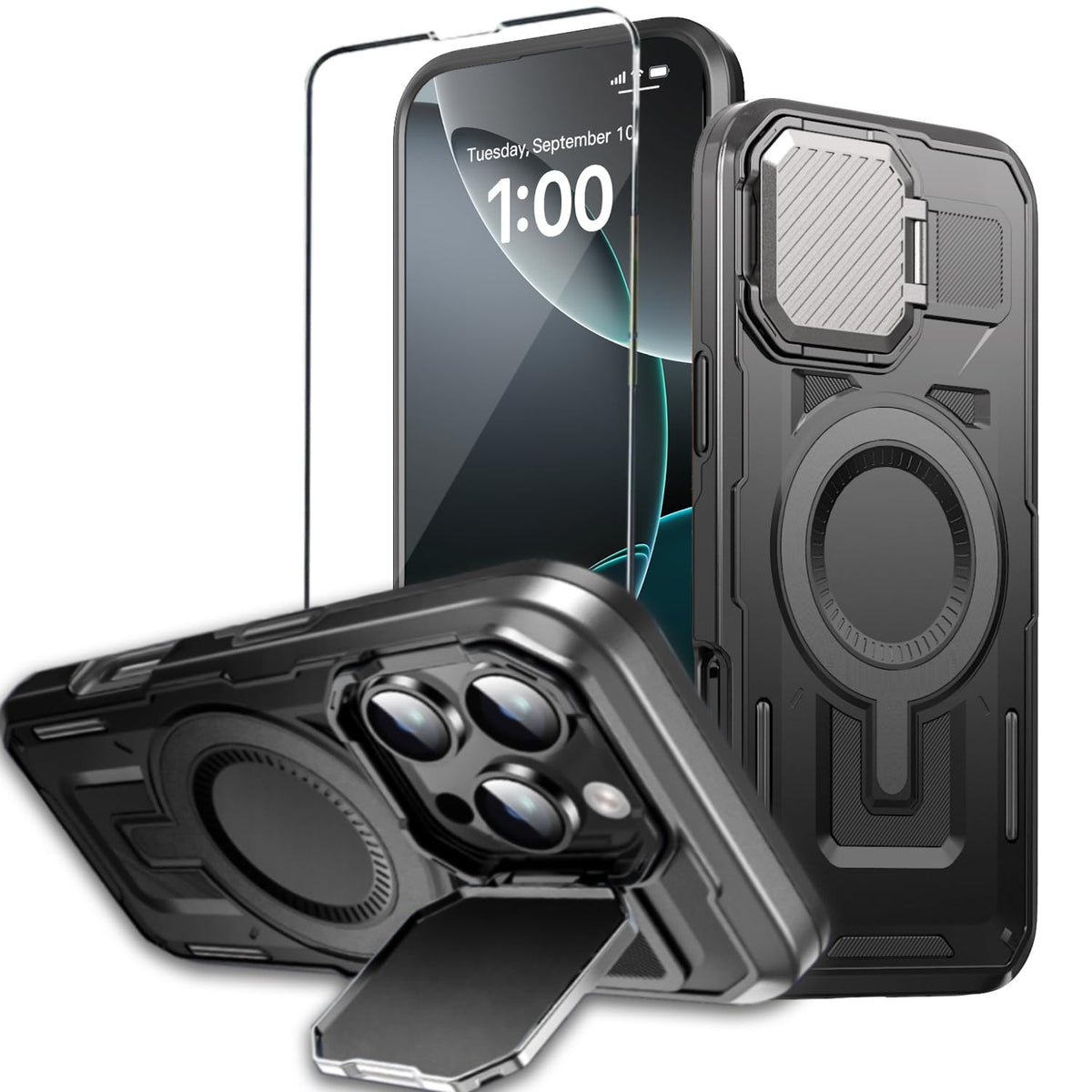 Military Grade Magnetic iPhone 16 Pro Phone Case with  Stand screen p