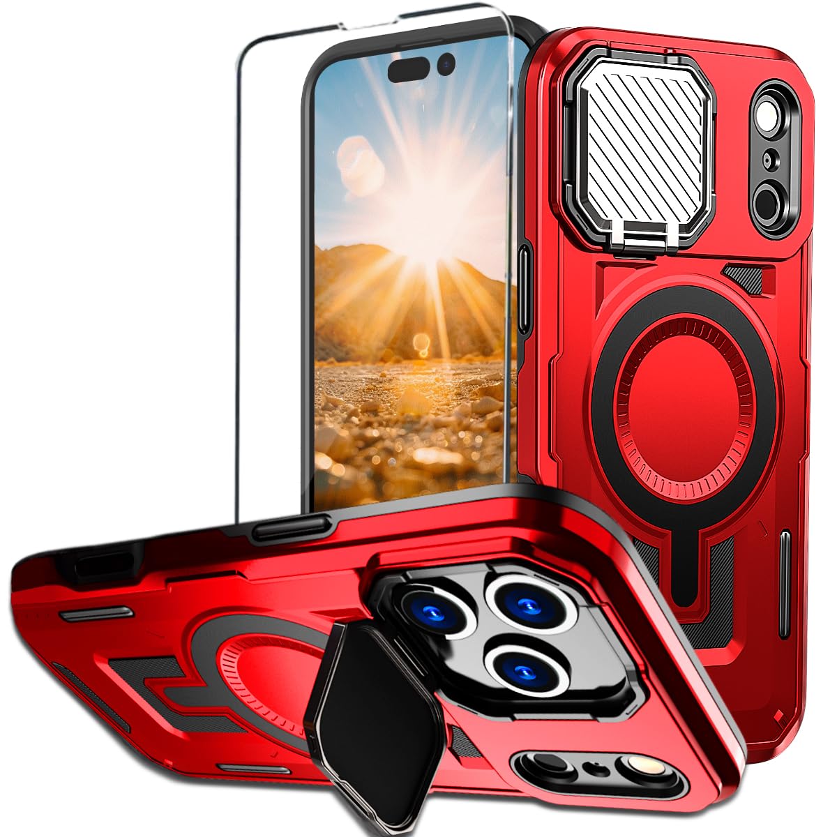 Military Grade Magnetic iPhone 16 Pro Phone Case with  Stand screen p