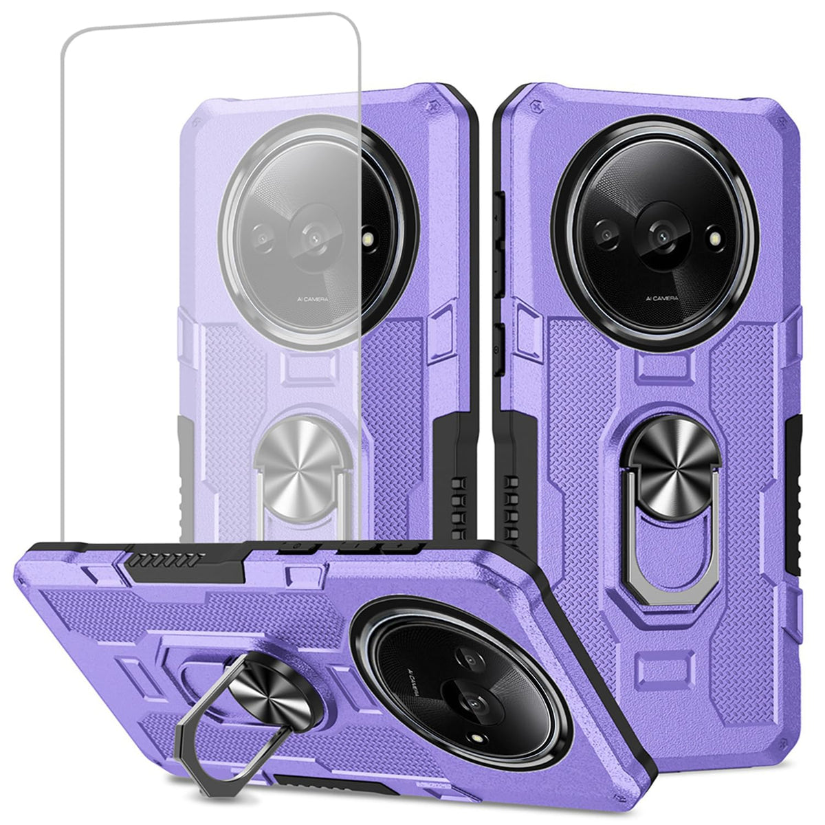 Shockproof phone case for Xiaomi Redmi A3, includes 1 tempered glass screen protector.