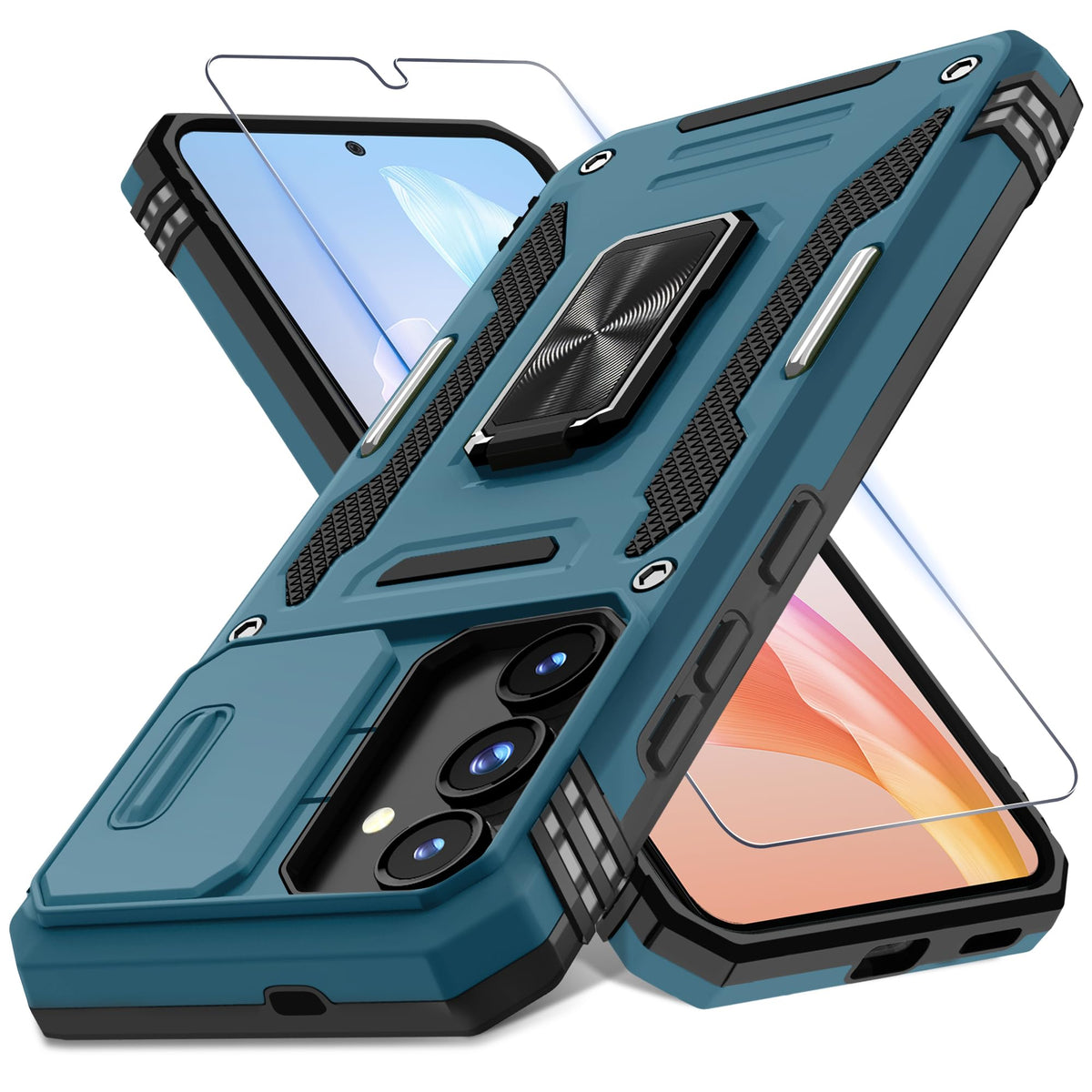 Military-grade shockproof phone case for Samsung Galaxy S25 with sliding camera cover and screen protector (1 piece)