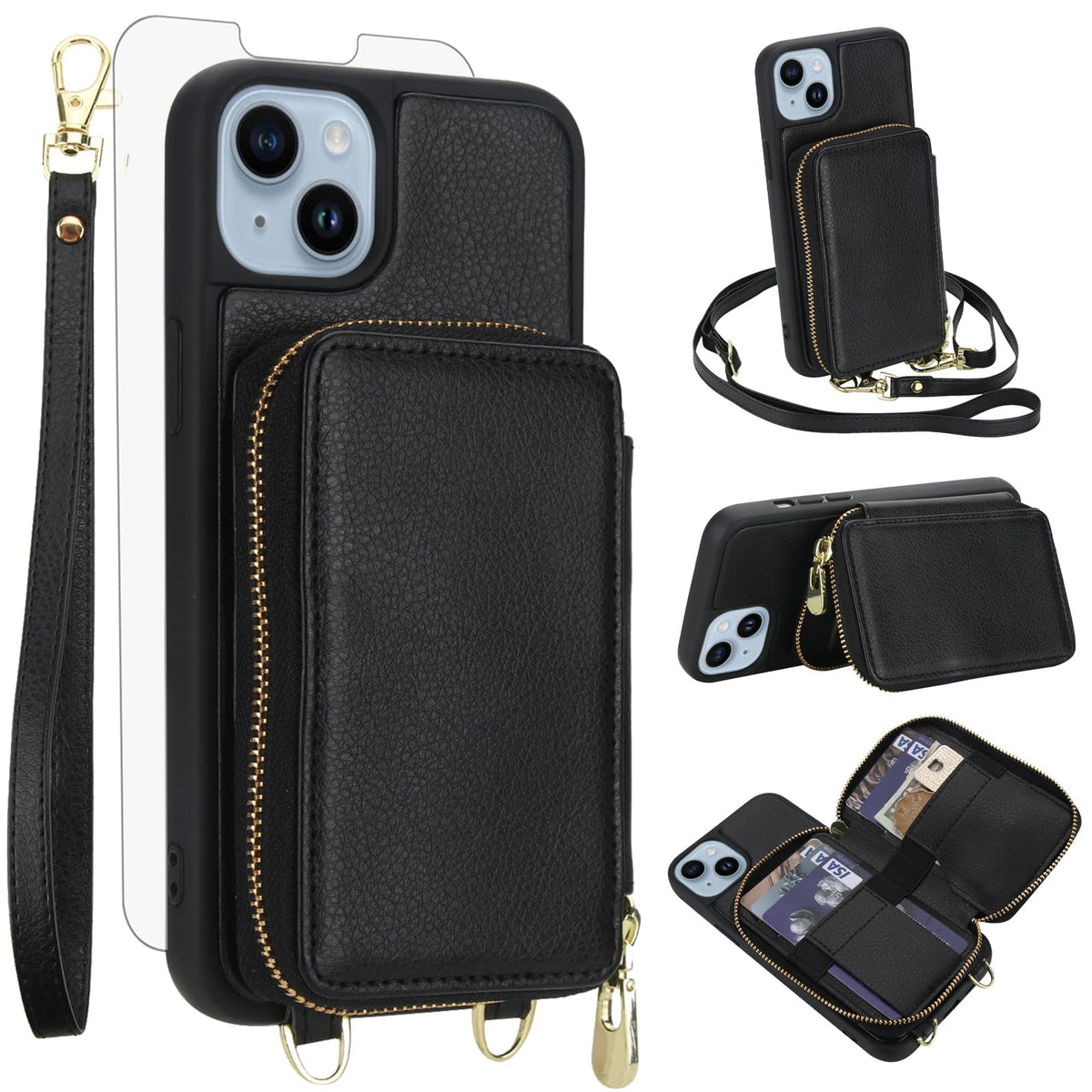 PU+TPU Leather Wallet Case With Screen Protector for iPhone 17 Pro Max