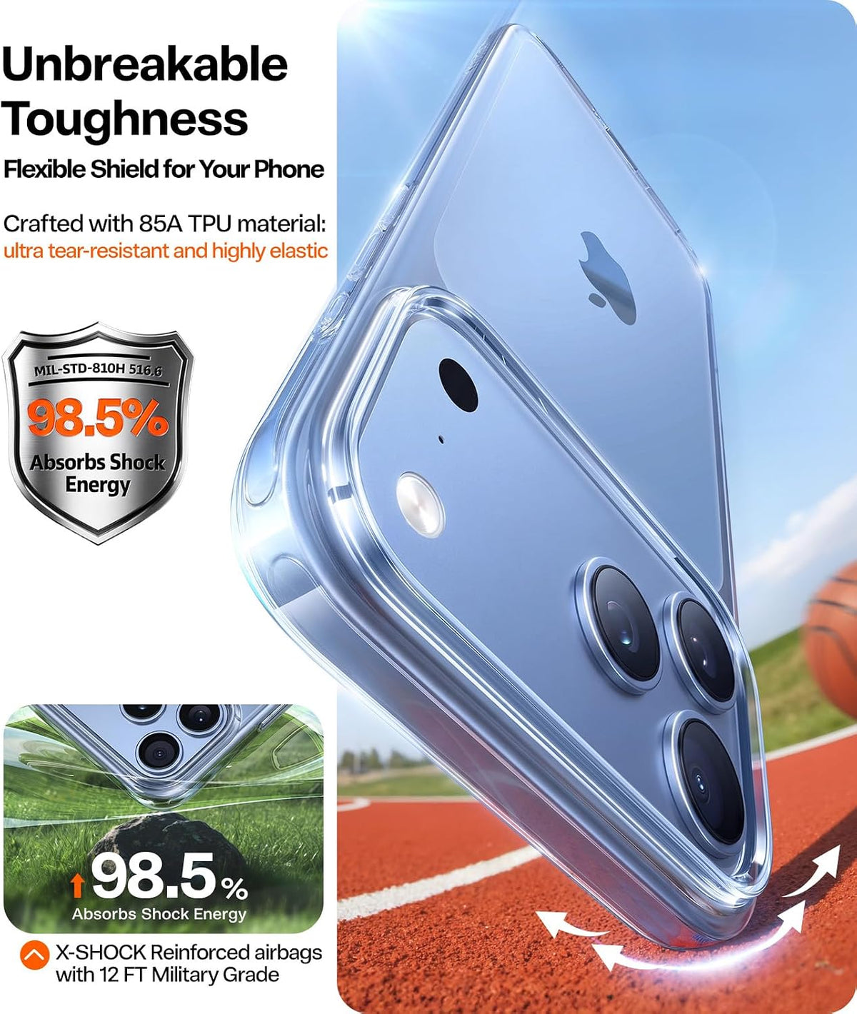 Transparent phone case for iPhone 18 Pro, upgraded anti-yellowing, 6.3-inch.