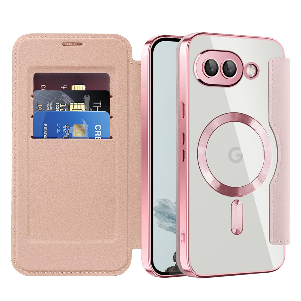 Flip wallet-style PU leather phone case for Google Pixel 10, MagSafe compatible.
