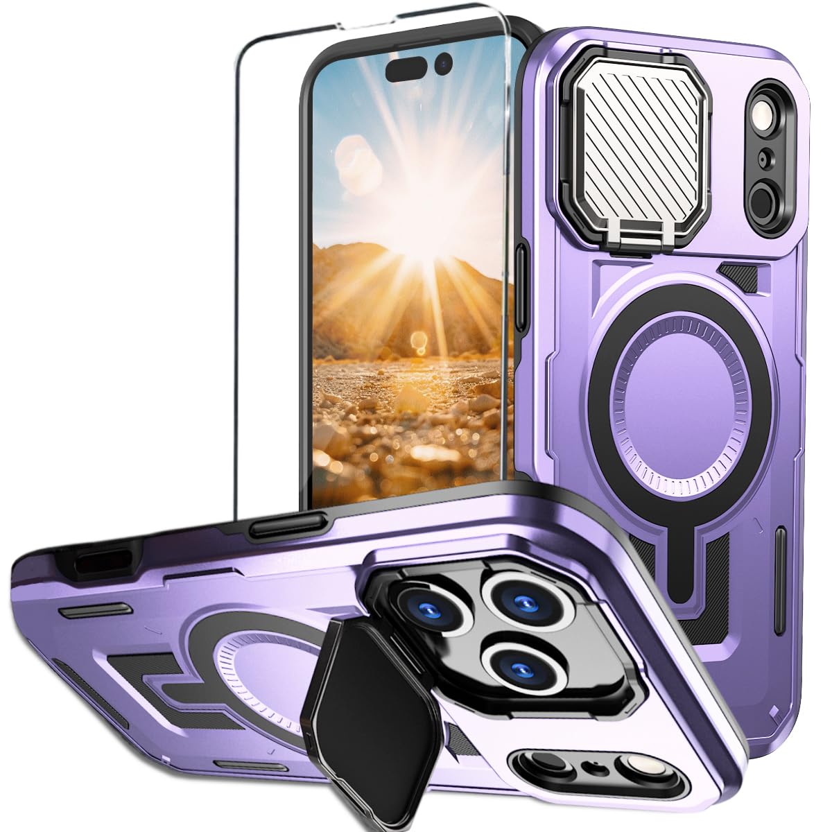 Military Grade Magnetic iPhone 16 Pro Phone Case with  Stand screen p