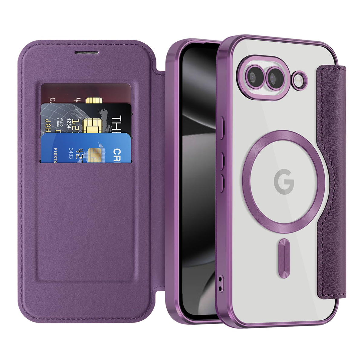 Flip wallet-style PU leather phone case for Google Pixel 10, MagSafe compatible.