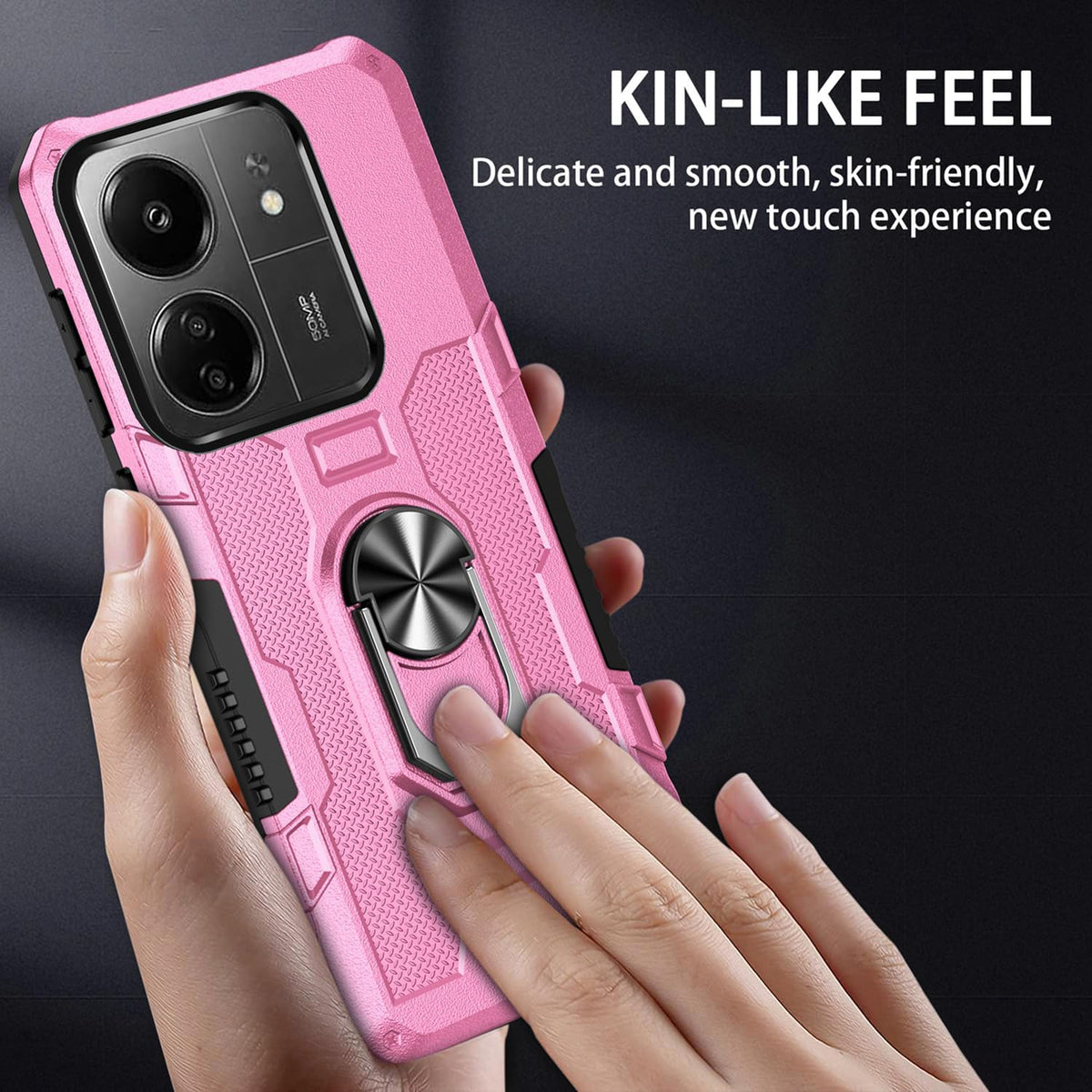 Magnetic phone case for Redmi 13C 4G/Poco C65, with tempered glass screen protector.