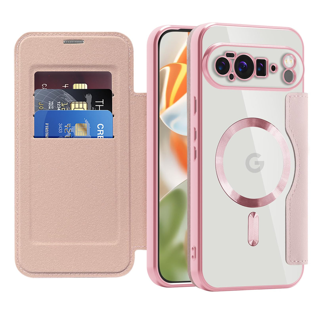 Flip wallet-style PU leather phone case for Google Pixel 10, MagSafe compatible.