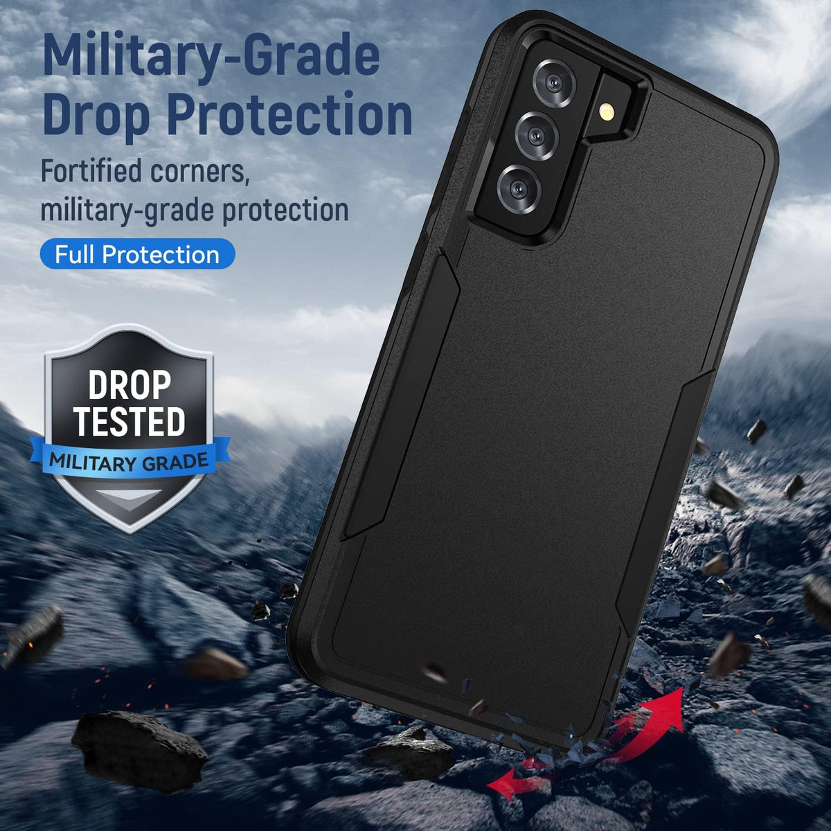 Military-grade shockproof phone case for Samsung Galaxy S21，Includes 1 tempered glass screen protector