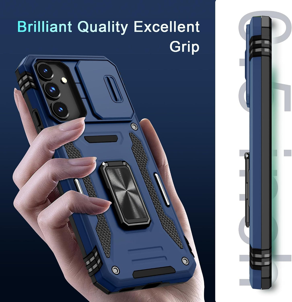 Military-grade shockproof phone case for Samsung Galaxy S25 with sliding camera cover and screen protector (1 piece)