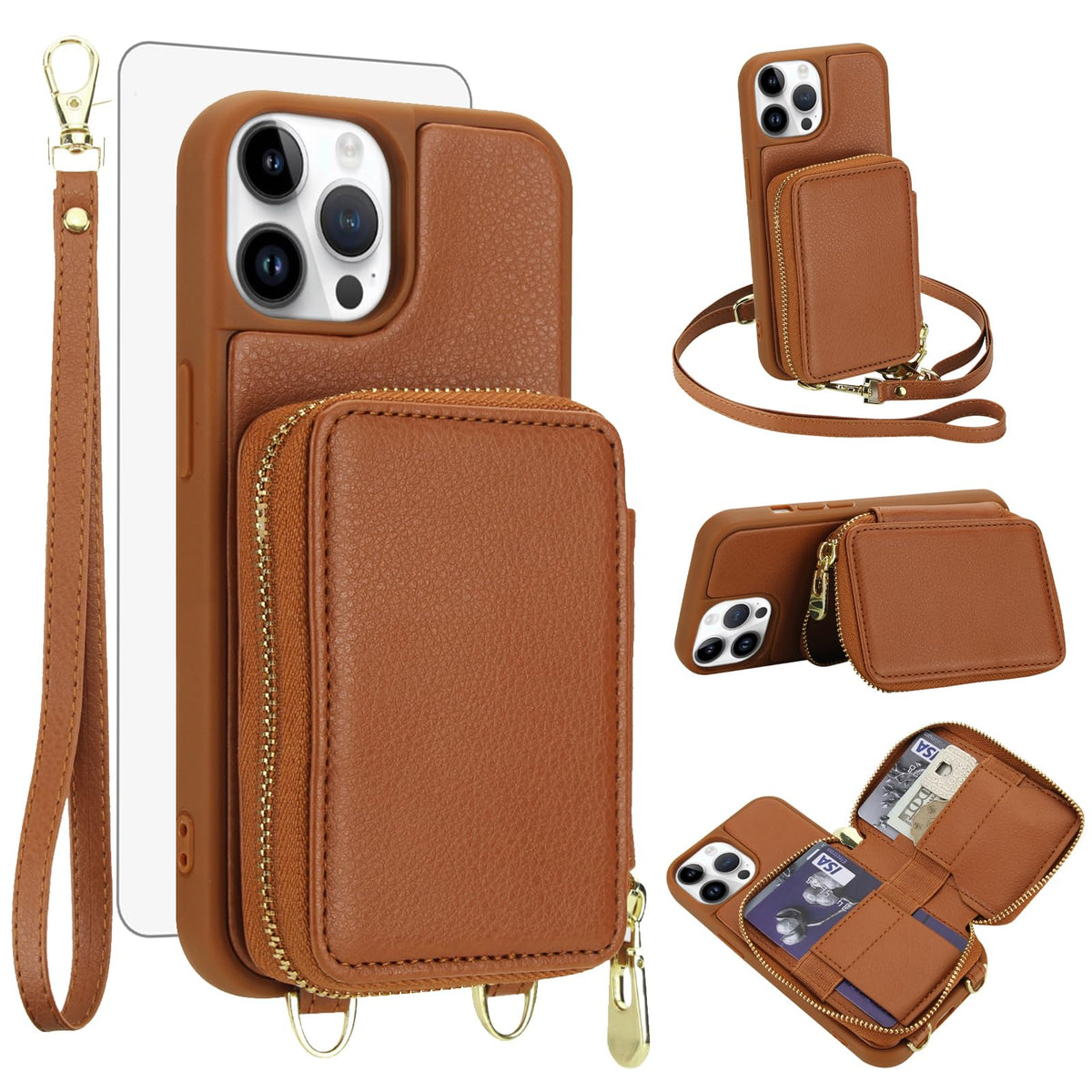 PU+TPU Leather Wallet Case With Screen Protector for iPhone 17 Pro Max