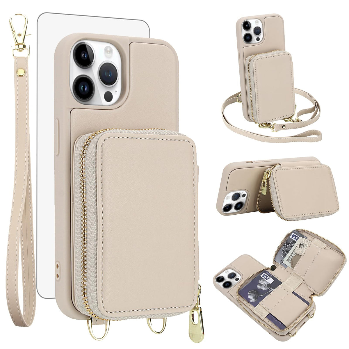 PU+TPU Leather Wallet Case With Screen Protector for iPhone 17 Pro Max