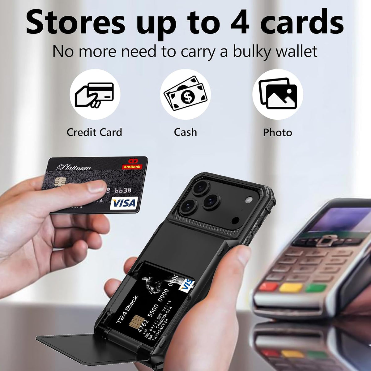 TPU+PC shockproof and drop-proof phone case with card slot for iPhone 17 Pro