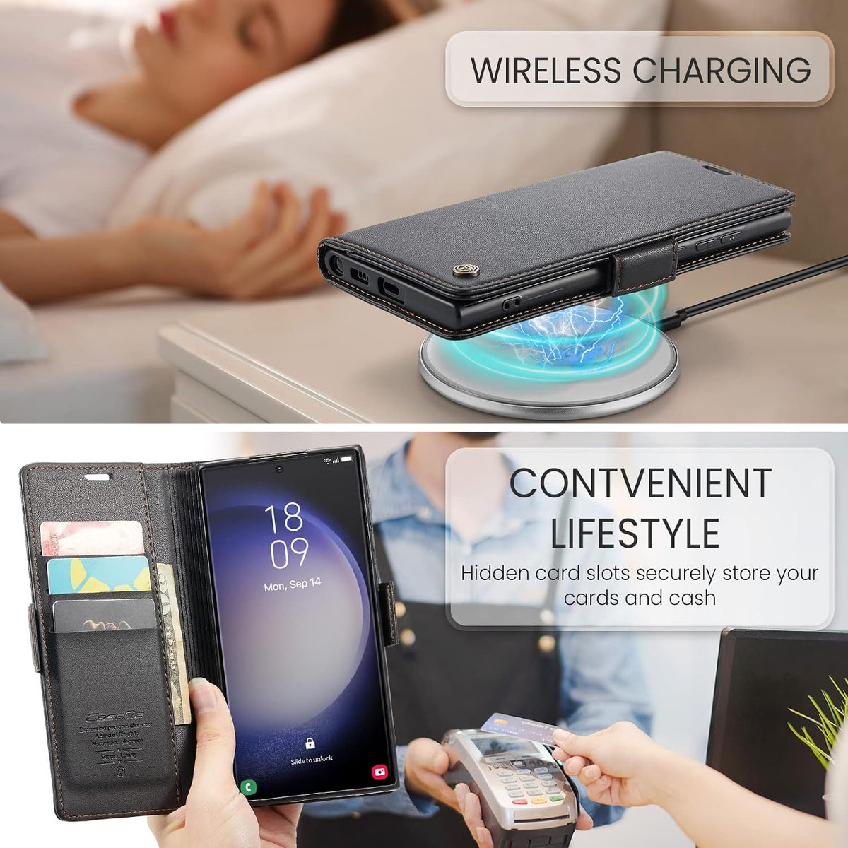 Leather Phone Case for Samsung Galaxy S23 Ultra,  Kickstand Phone Cover
