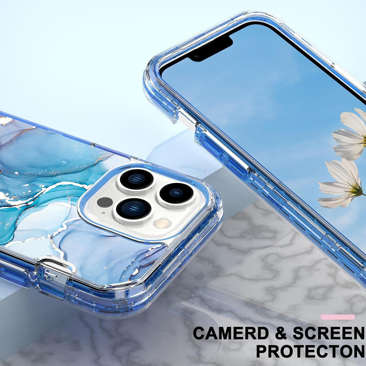 Shiny marble-patterned shockproof phone case for iPhone 16 Pro Max