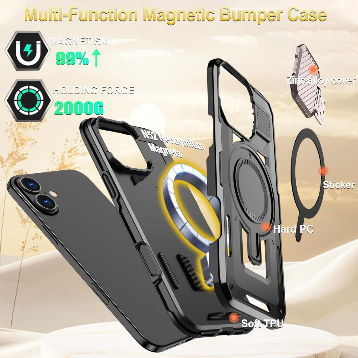 Military Grade Magnetic iPhone 16 Pro Phone Case with  Stand screen p