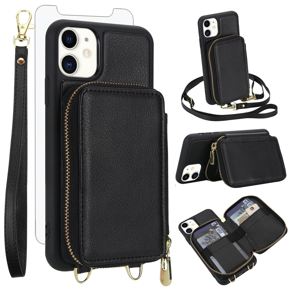 PU+TPU Leather Wallet Case With Screen Protector for iPhone 17 Pro Max