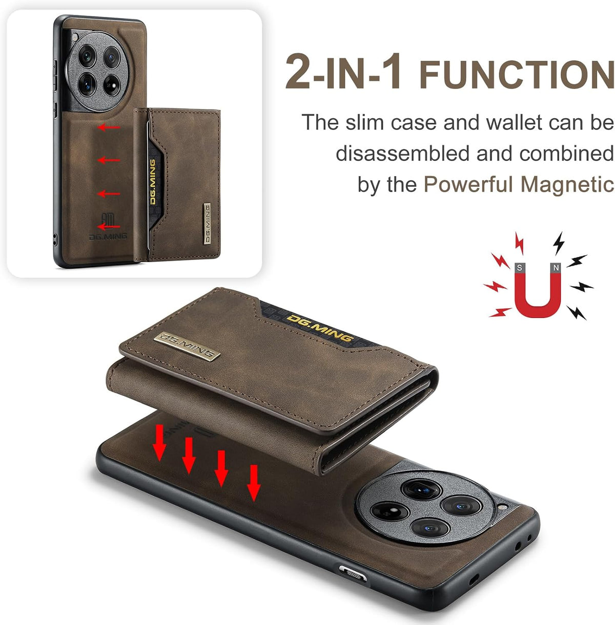 Shockproof Wallet Phone Case for OnePlus 12 | 2-in-1 Magnetic Kicksta