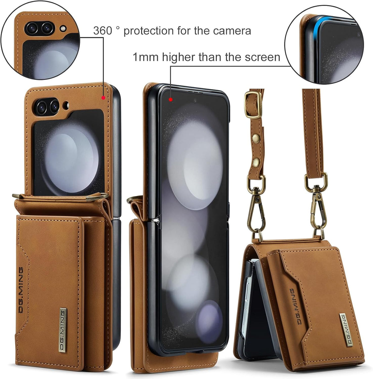 Lightweight durable microfiber leather phone cover with 8 card slots cash pocket for Samsung Z Flip 6