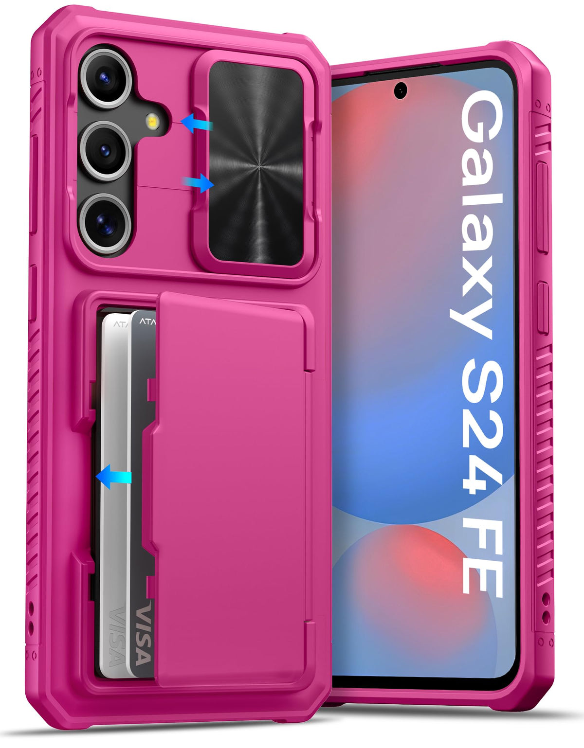 Military-grade shockproof phone case for Samsung Galaxy S24, with built-in card holder.