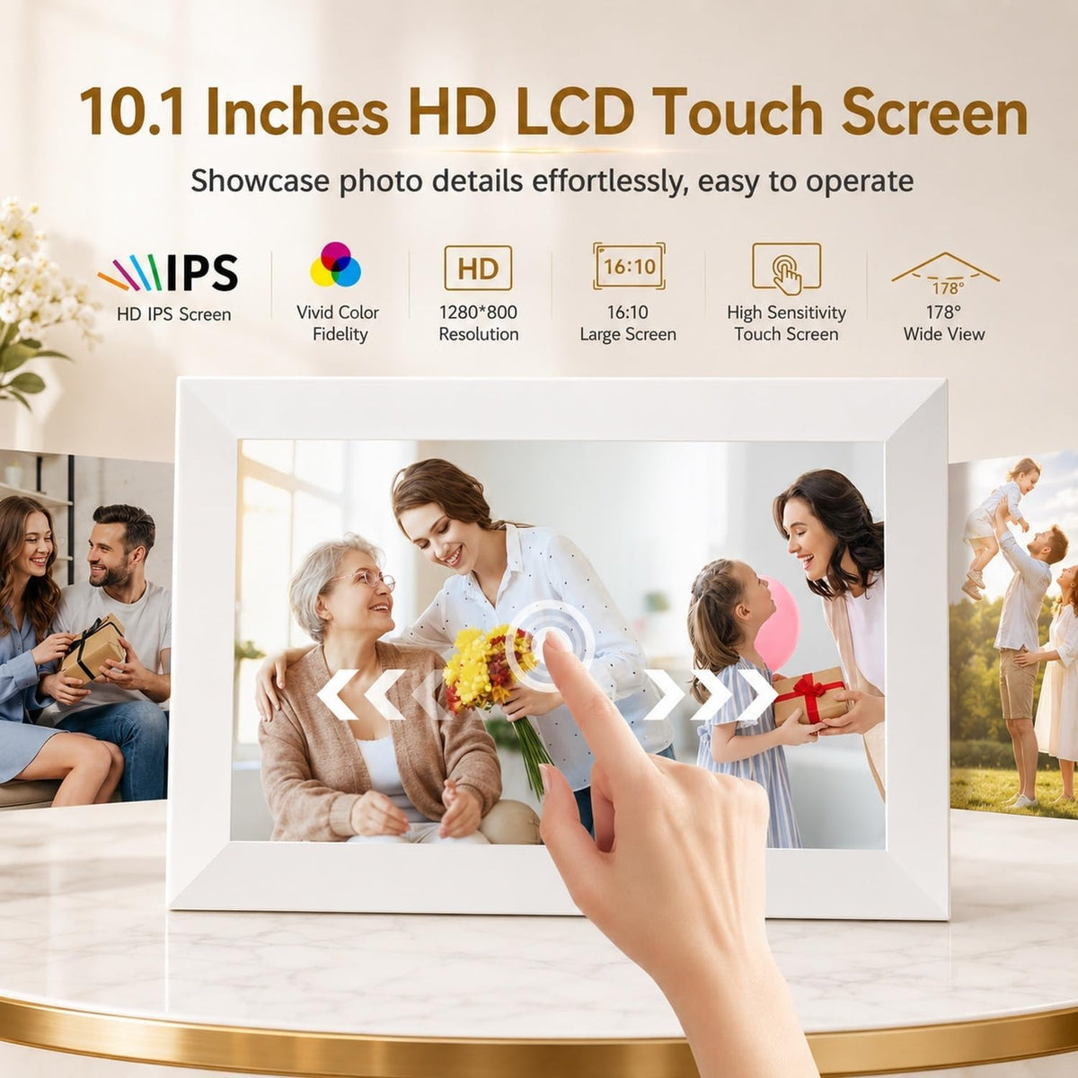 Frameo Digital Photo Frame 10.1 Inch WiFi Digital Picture Frame with 16GB Storage, IPS Touch Screen HD Display, Auto-Rotate, Slideshow, Share Moments via Free APP - Gift for Family and Friends