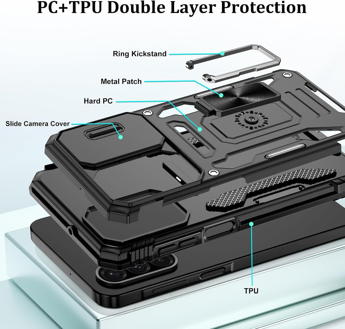 Shockproof phone case for Samsung A26 5G with 2 screen protectors