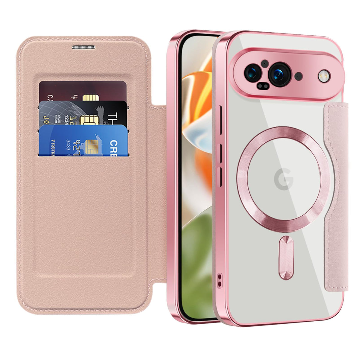 Flip wallet-style PU leather phone case for Google Pixel 10, MagSafe compatible.