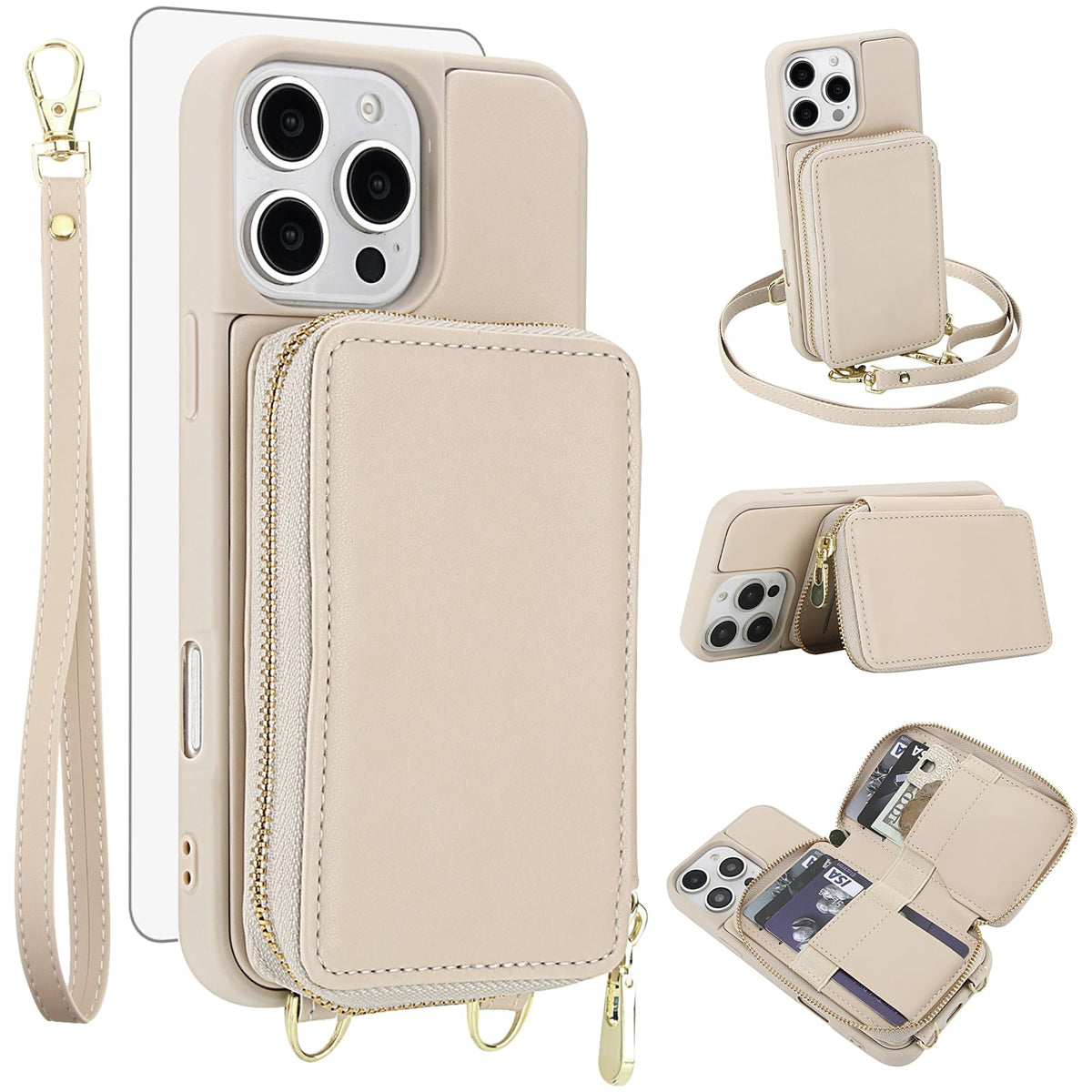 PU+TPU Leather Wallet Case With Screen Protector for iPhone 17 Pro Max