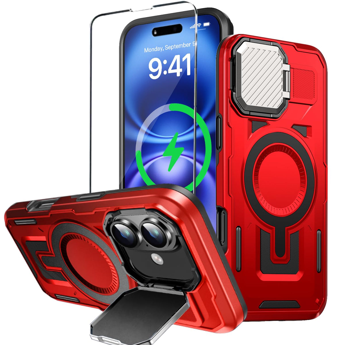 Military Grade Magnetic iPhone 16 Pro Phone Case with  Stand screen p