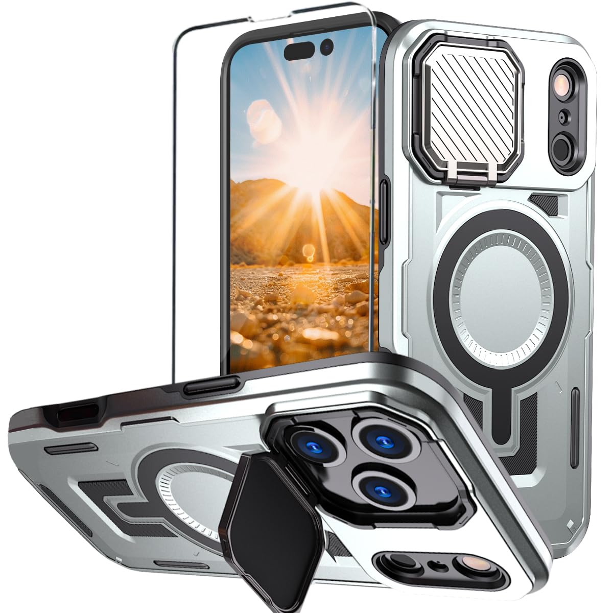 Military Grade Magnetic iPhone 16 Pro Phone Case with  Stand screen p