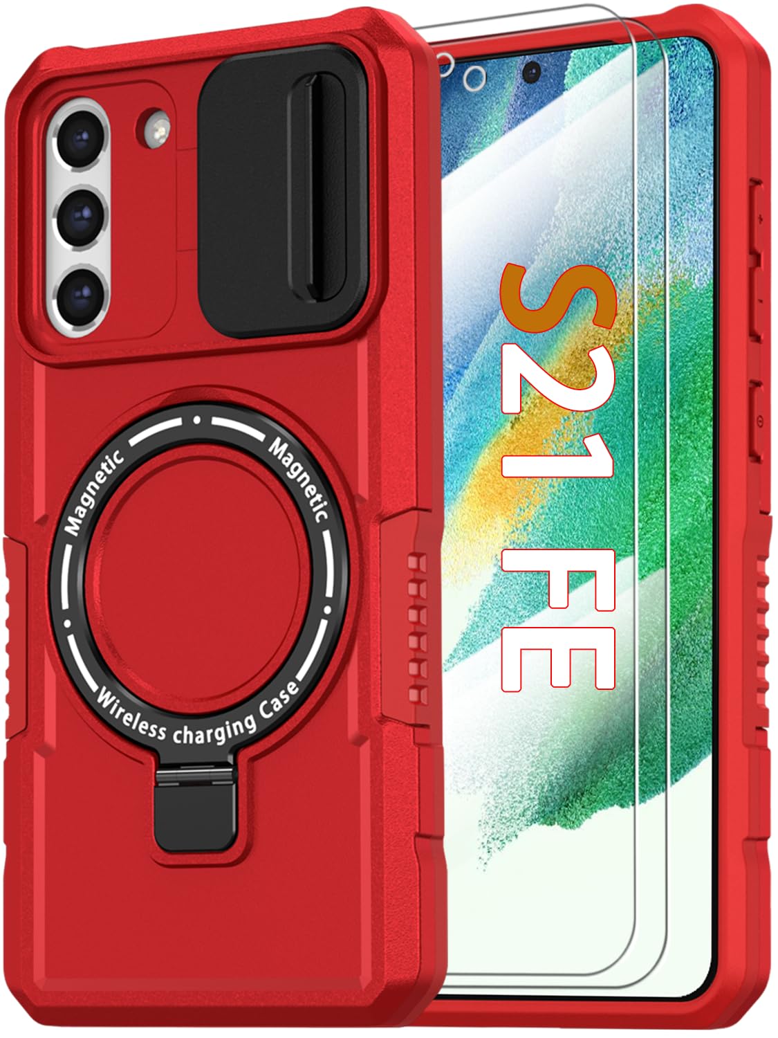 PC+TPU shockproof phone case for Samsung Galaxy S21 FE, includes 2 sc