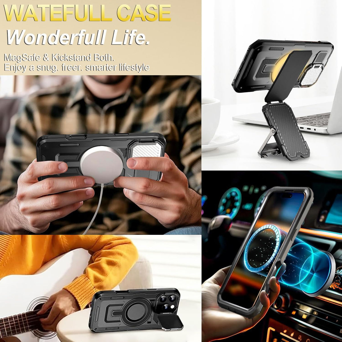 Military Grade Magnetic iPhone 16 Pro Phone Case with  Stand screen p