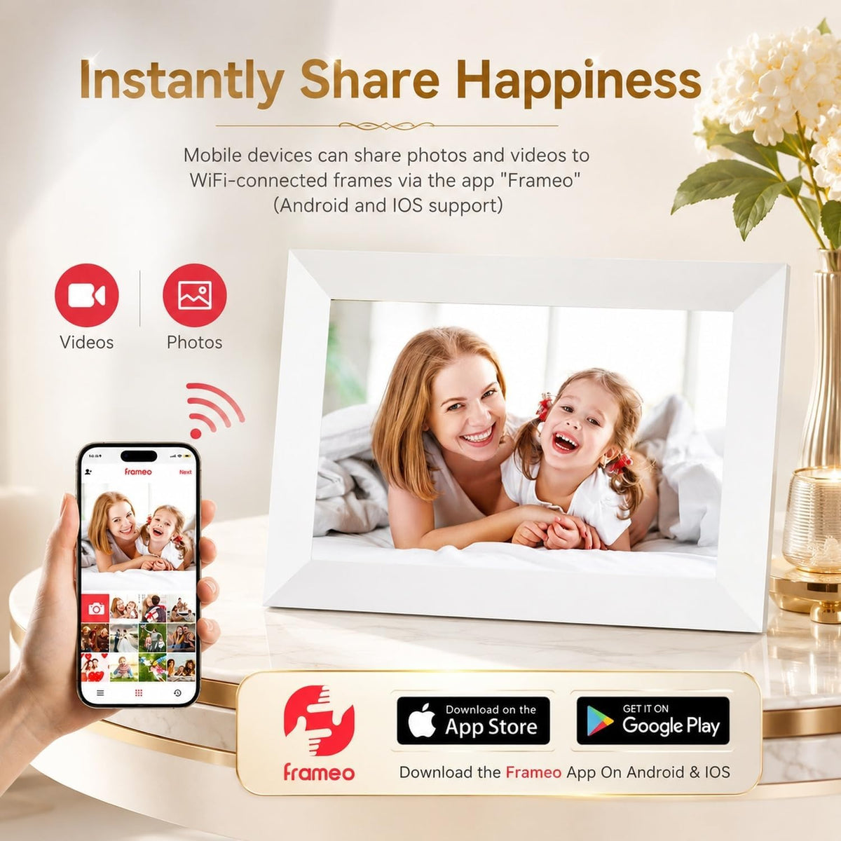 Frameo Digital Photo Frame 10.1 Inch WiFi Digital Picture Frame with 16GB Storage, IPS Touch Screen HD Display, Auto-Rotate, Slideshow, Share Moments via Free APP - Gift for Family and Friends