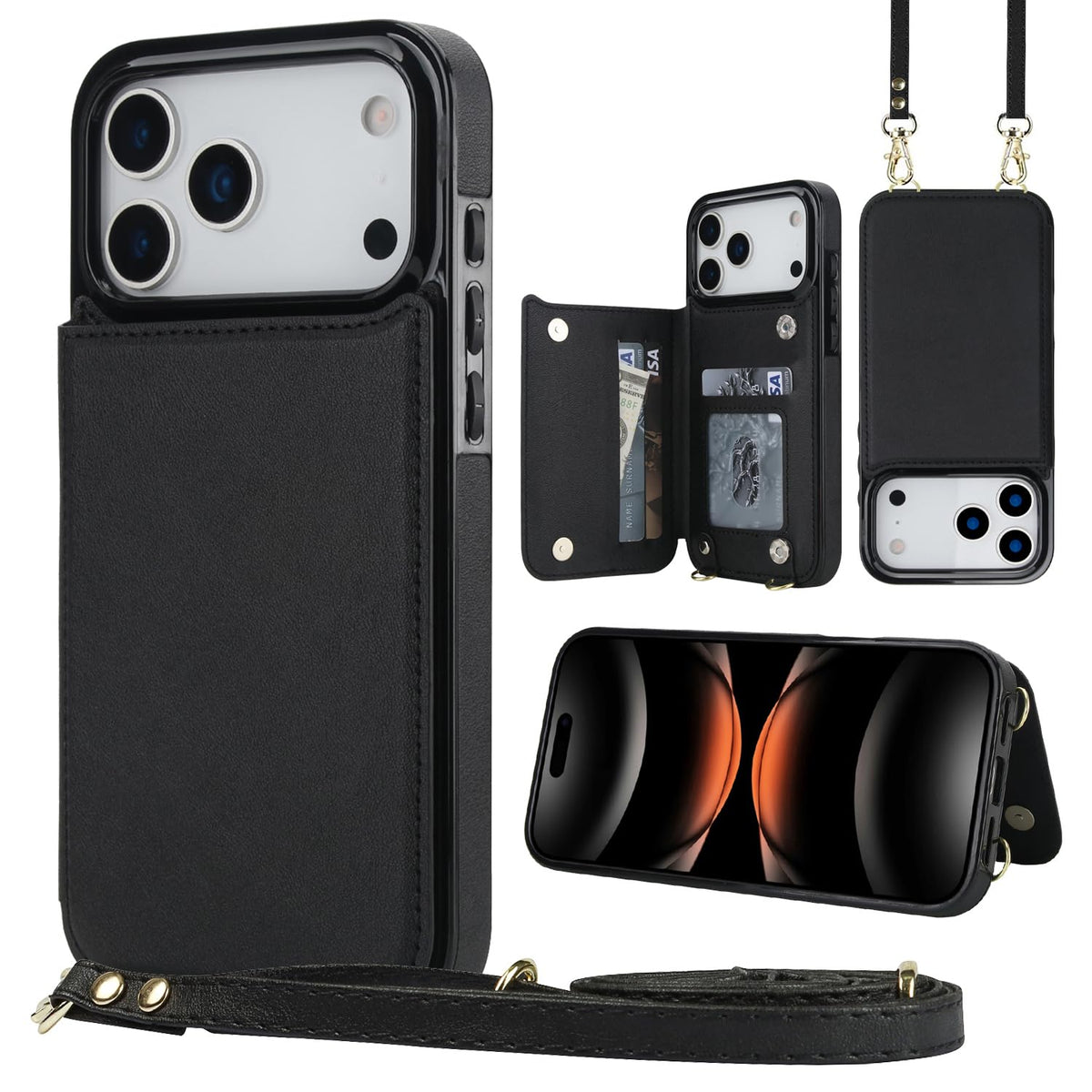 Wallet PU Leather Phone Case for iPhone 17 Pro RFID Blocking 