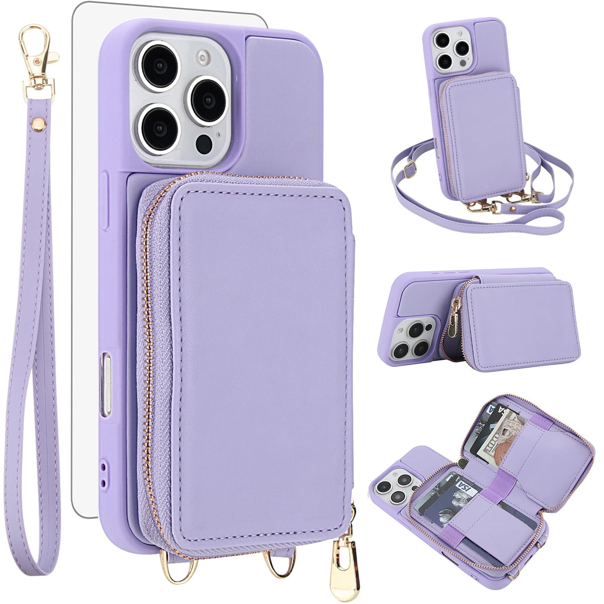 PU+TPU Leather Wallet Case With Screen Protector for iPhone 17 Pro Max