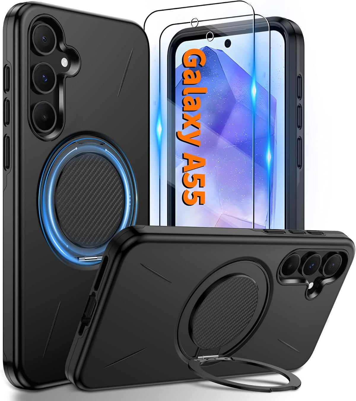 Shockproof phone case for Samsung A16: 2 HD screen protectors