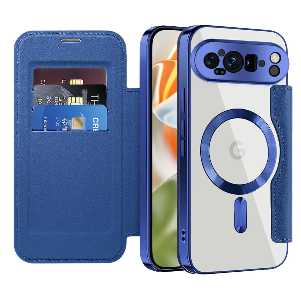 Flip wallet-style PU leather phone case for Google Pixel 10, MagSafe compatible.