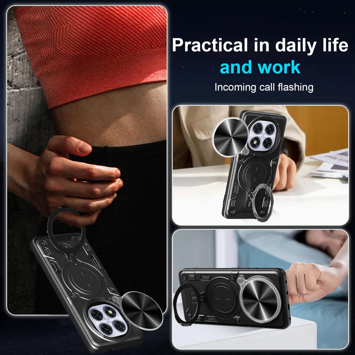 TPU phone case for Xiaomi Redmi Note 14 Pro 5G, with tempered glass screen protector and ring holder.