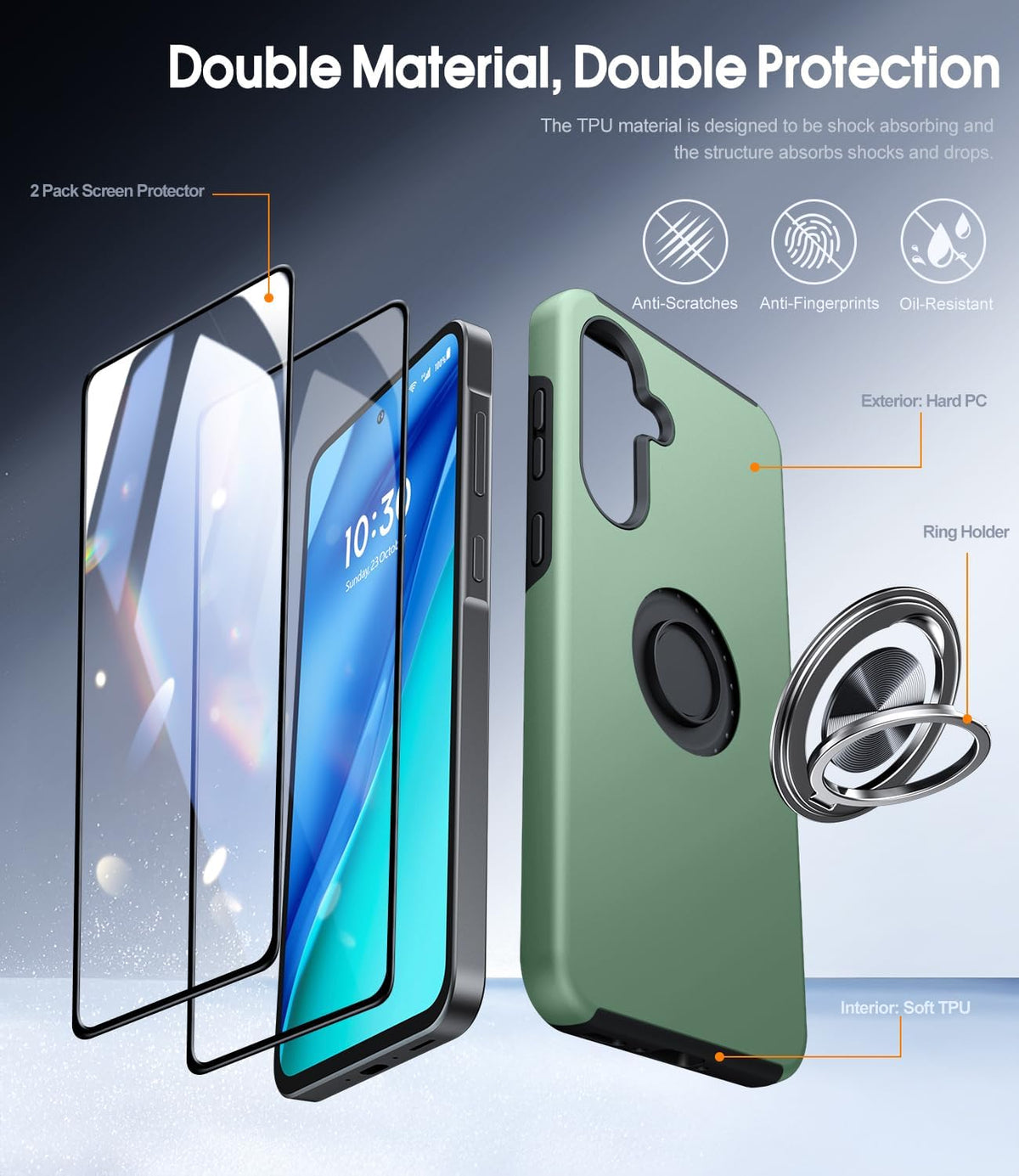 Shockproof phone case for Samsung Galaxy A56 5G, includes two screen protectors.