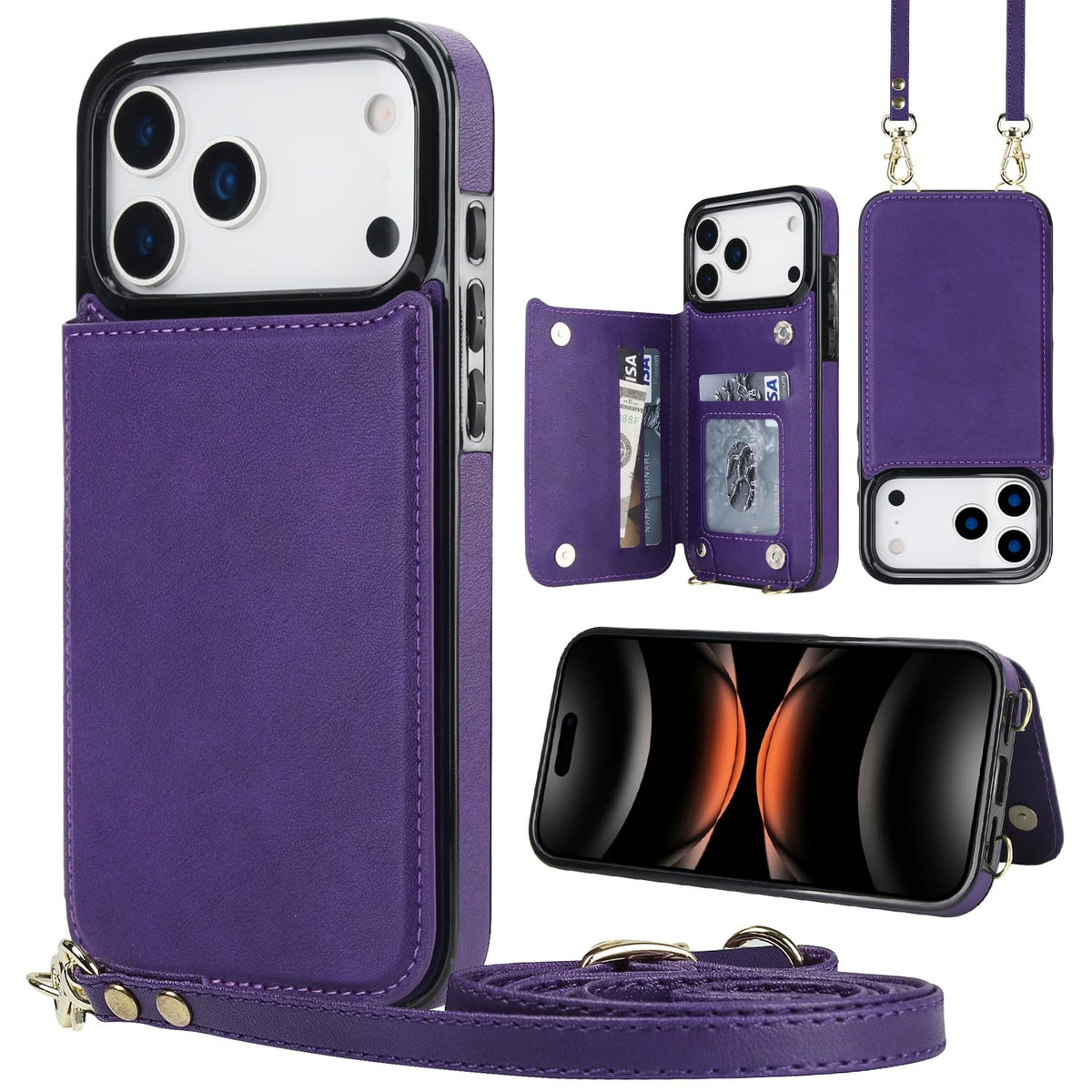 Wallet PU Leather Phone Case for iPhone 17 Pro RFID Blocking 