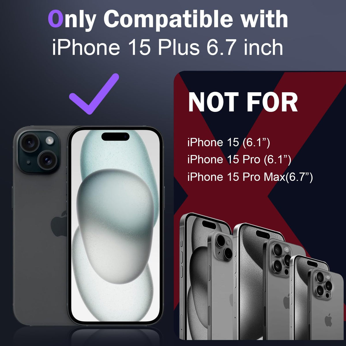 Military-grade shockproof phone case for iPhone 15 Plus with sliding camera cover and screen protector (1 piece)