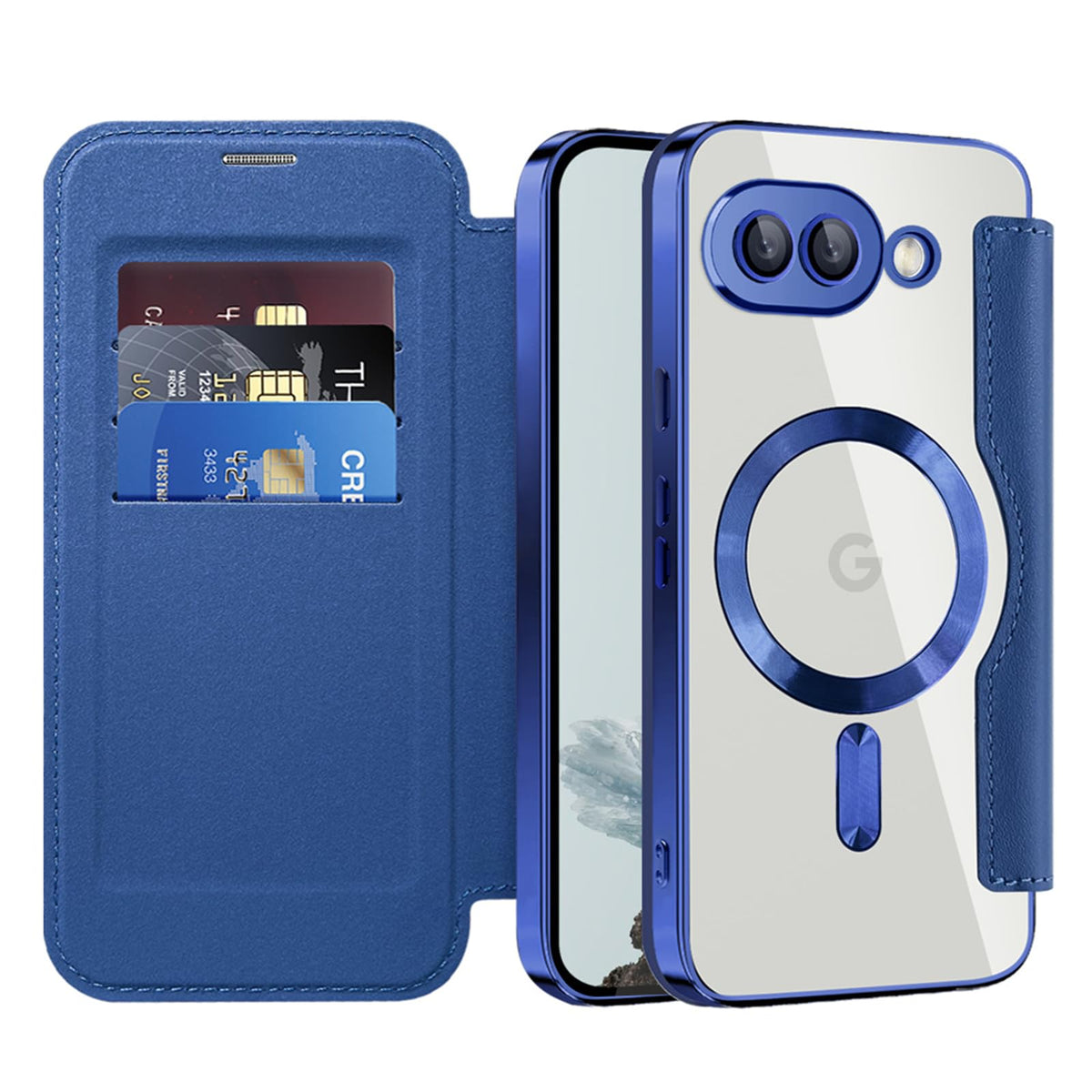 Flip wallet-style PU leather phone case for Google Pixel 10, MagSafe compatible.