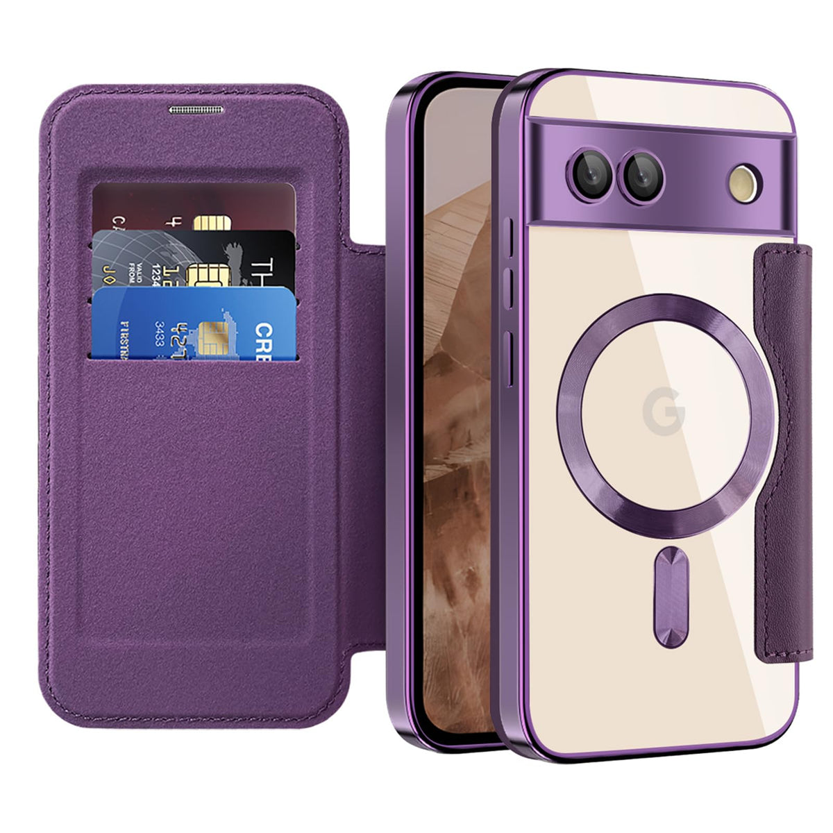 Flip wallet-style PU leather phone case for Google Pixel 10, MagSafe compatible.